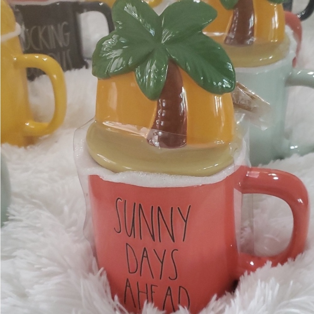 NEW Rae Dunn Mug with Topper. Tropical. Sunny Days Ahead.